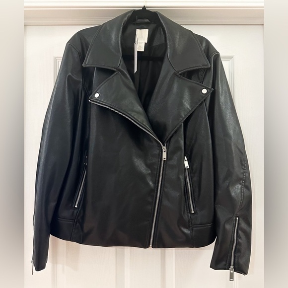 H&M Vegan Faux Leather Biker Moto Jacket black sz XXL - Picture 3 of 8